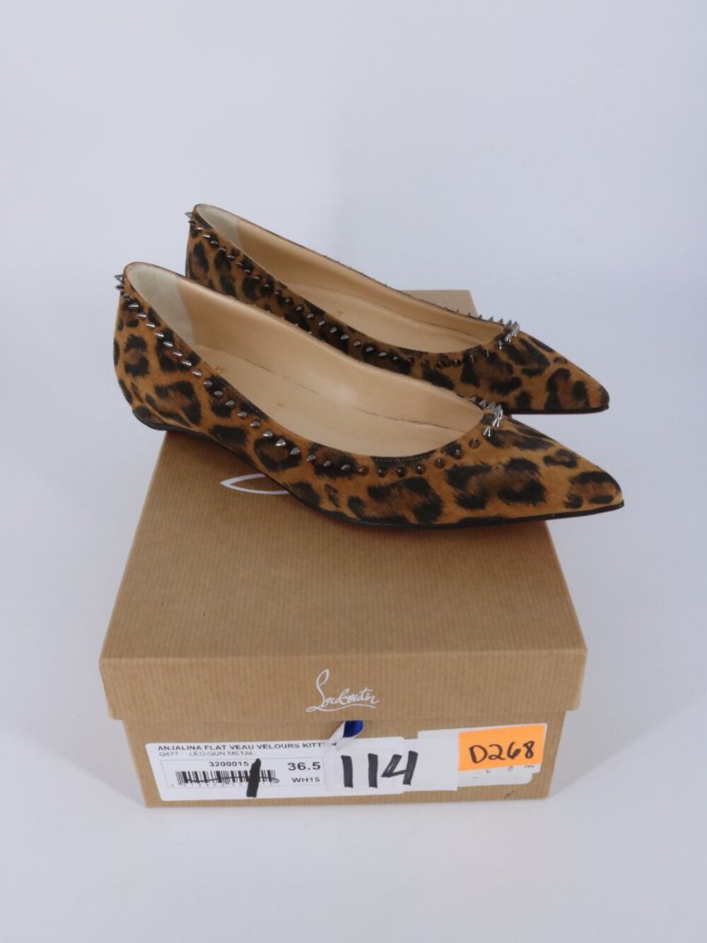 christian louboutin 36.5 leopard print anjalina flat kitty spiked flat D268 - Picture 2 of 16